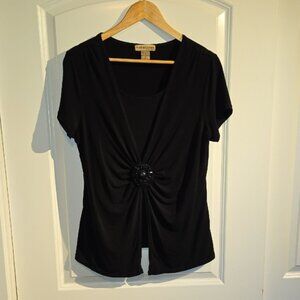 Notations Black Blouse with Front Embellishment